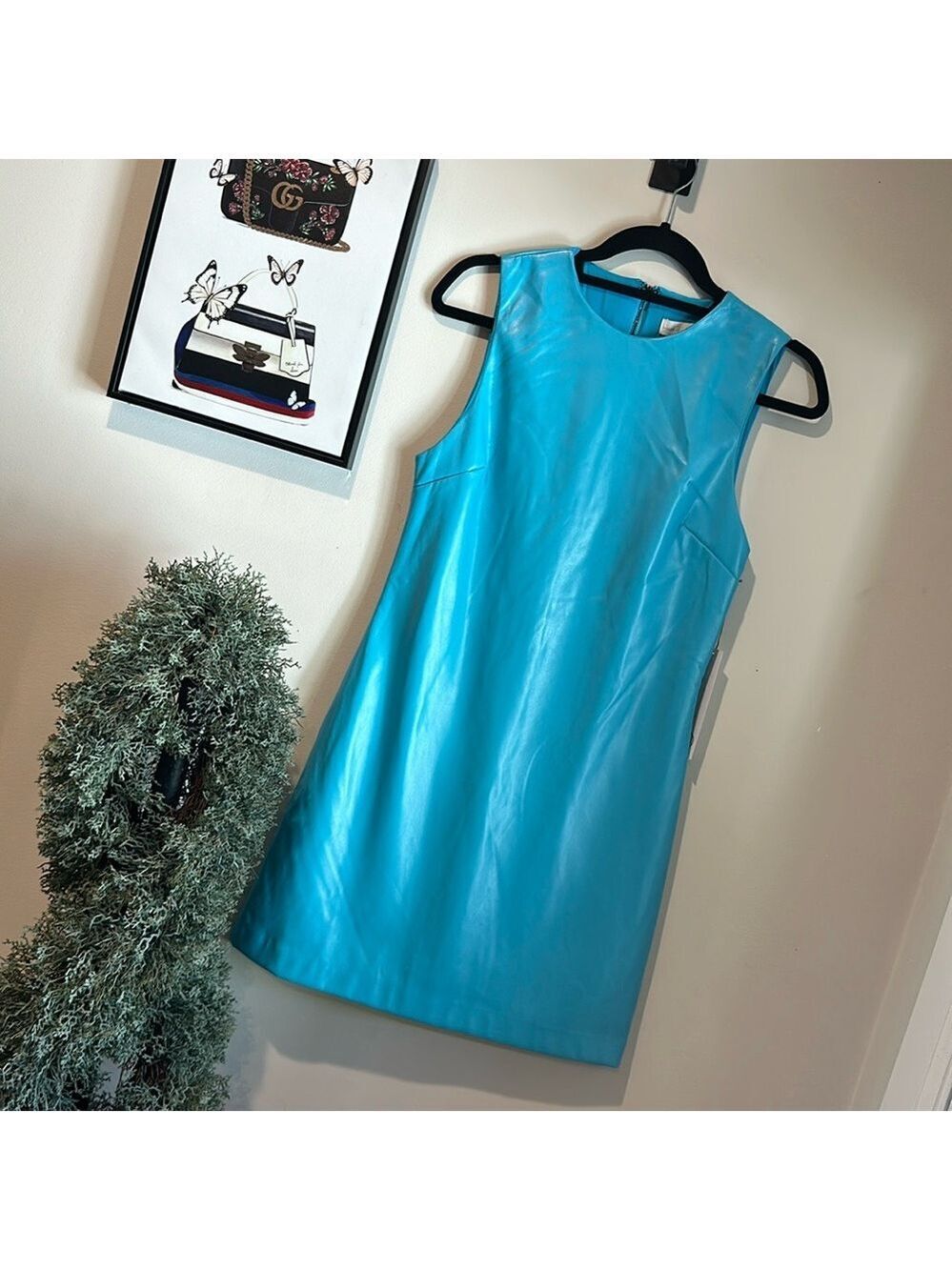 House of Harlow 1960 Turquoise Leather Shift Dress